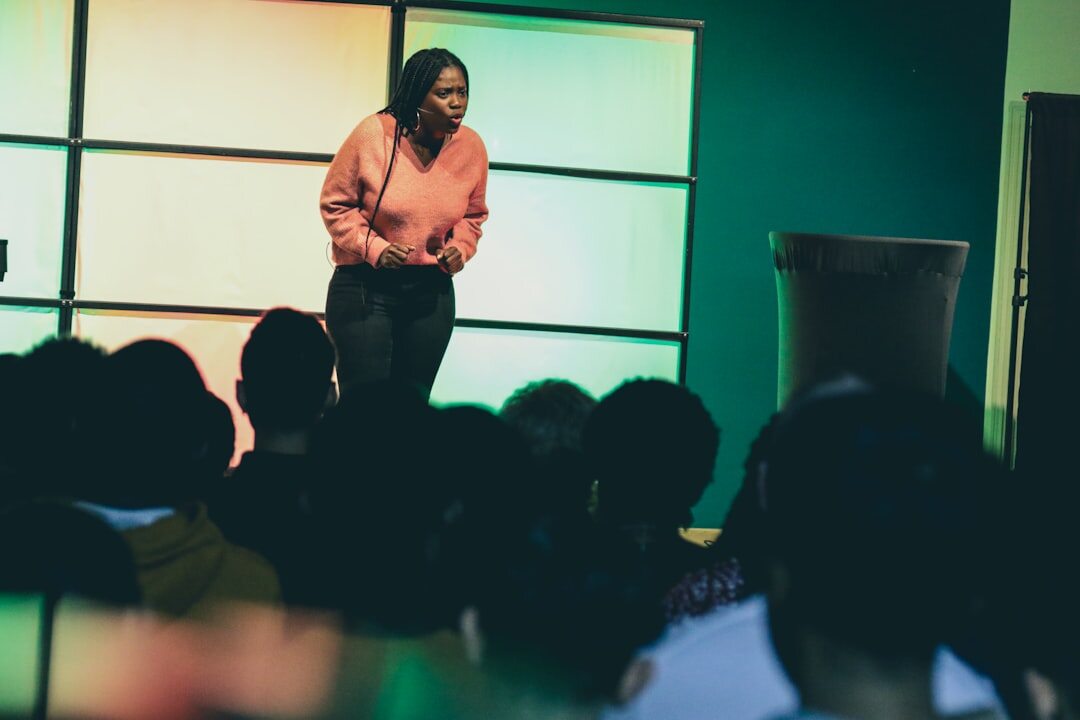man giving presentation confidently