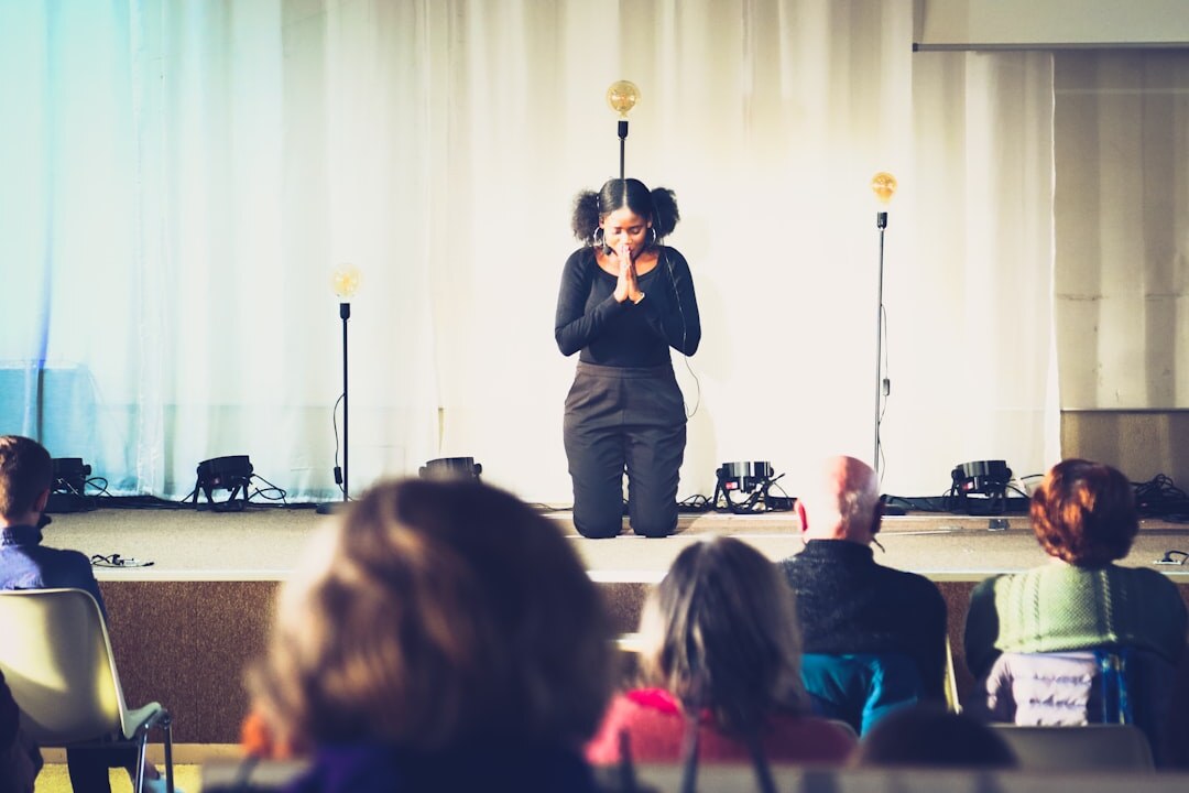 confident speaker on stage